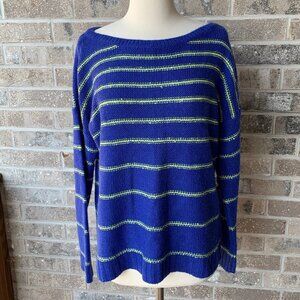 A.N.A. Sweater Blue Green Stripe Sequin Detail Striped L Large Dolman Sleeve